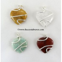 Mix Gemstone Cage Wrapped Hearts Pendant